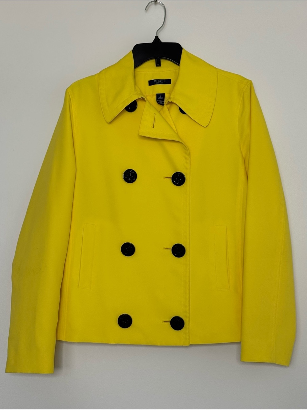 Chaps Women's Yellow Double-Breasted Pea Coat with Black Buttons